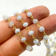 BLU2. Blue Lace Agate Gold Plated 925 Sterling Silver Wire Chain